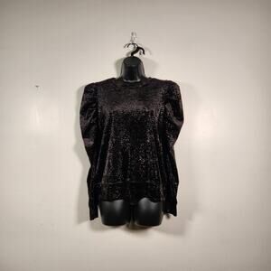 EXPRESS Velvet Shimmer Puff Sleeve Top Black Evening Special Occasion Winter NEW